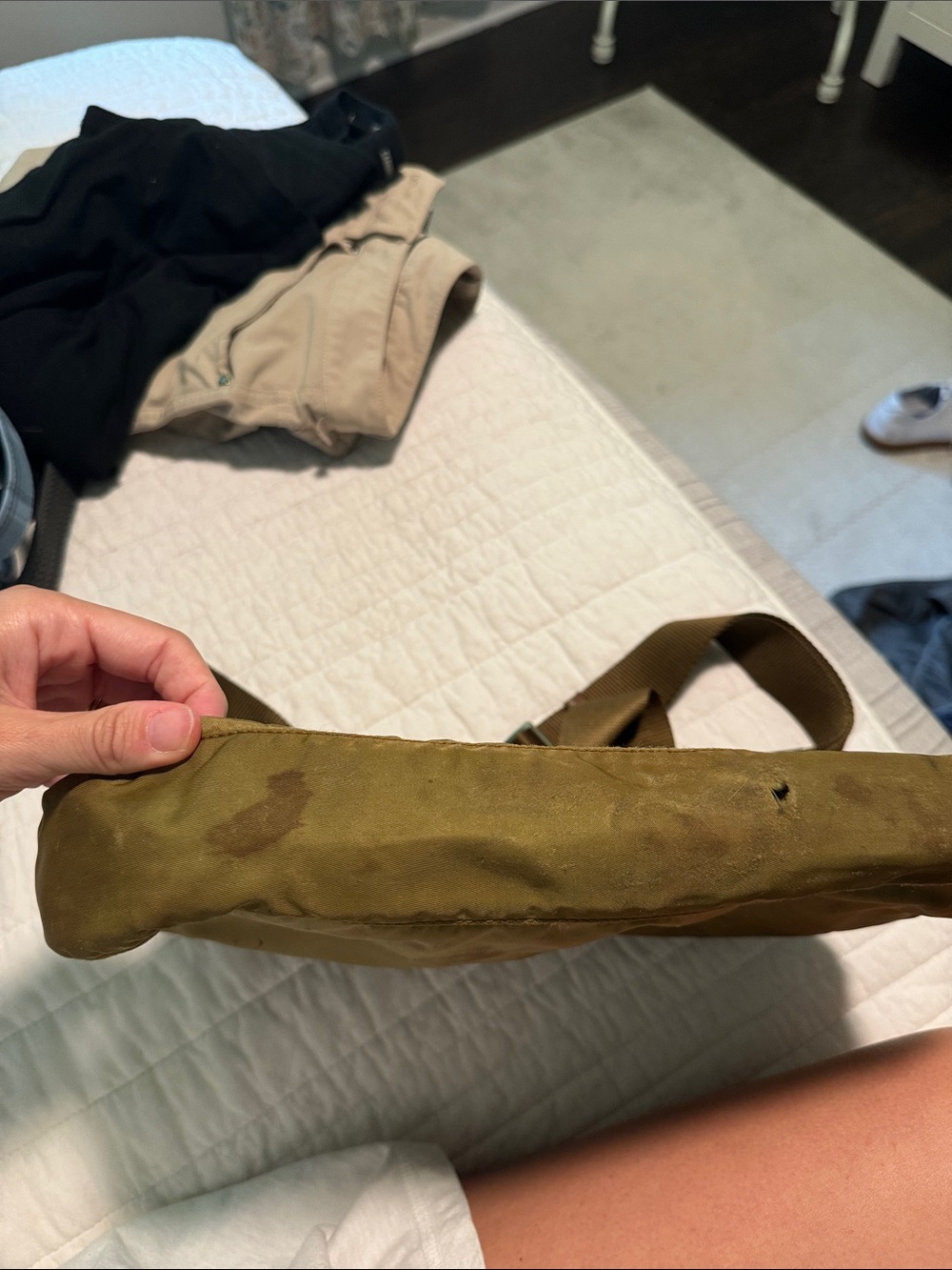 Prada Olive-Toned Nylon Messenger Bag with Brown Trim - Picture 6 of 7
